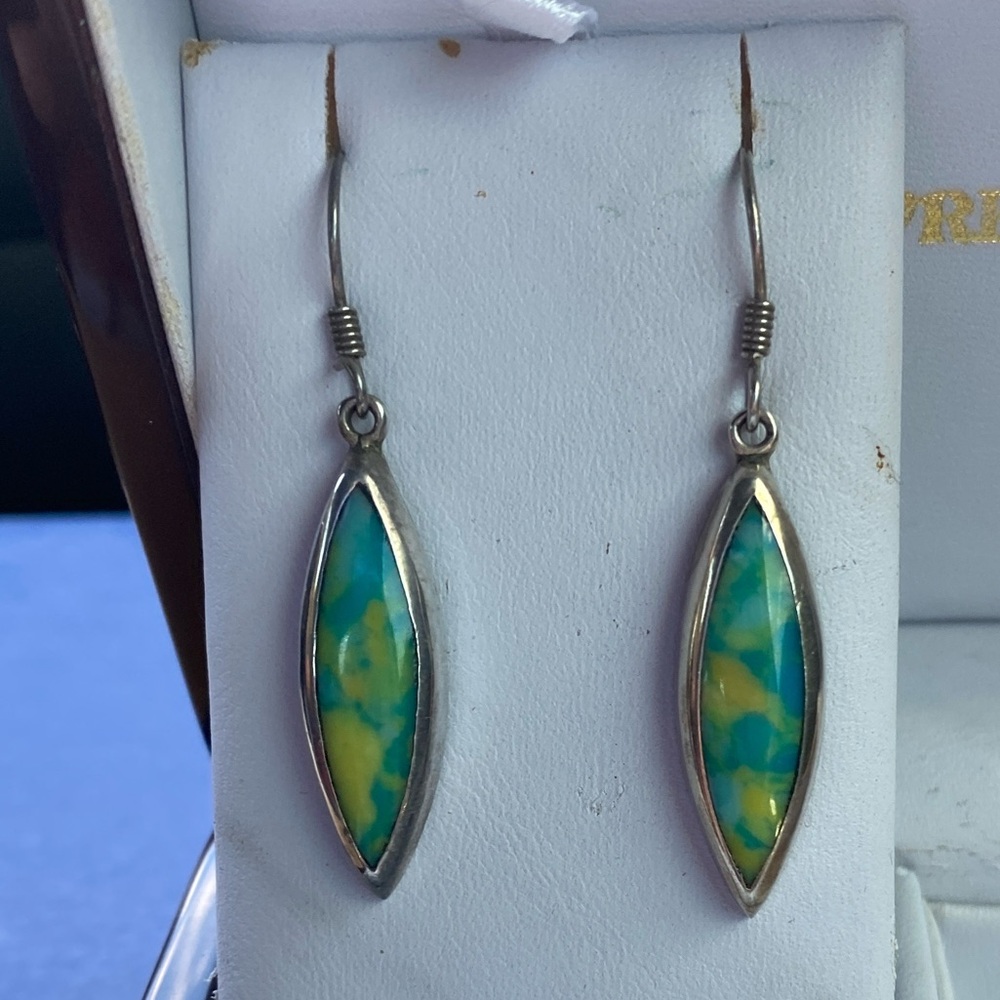 Green Mojave Turquoise Sterling Silver Earrings